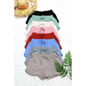 Knit Elastic Active Sports Shorts with Drawstring - Black