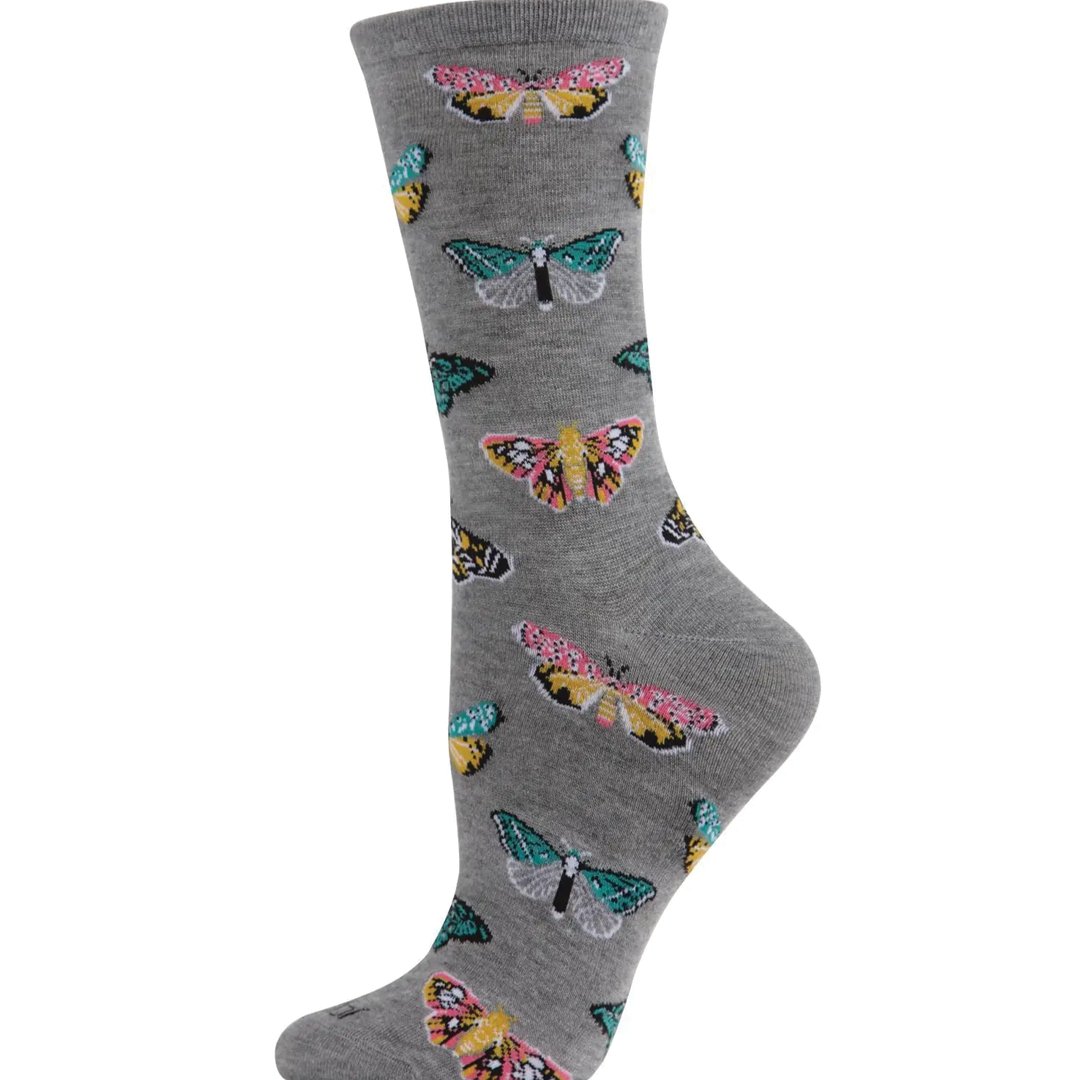 Butterfly Bamboo Blend Crew Socks - Gray Heather - Vault Board Shop MeMoi