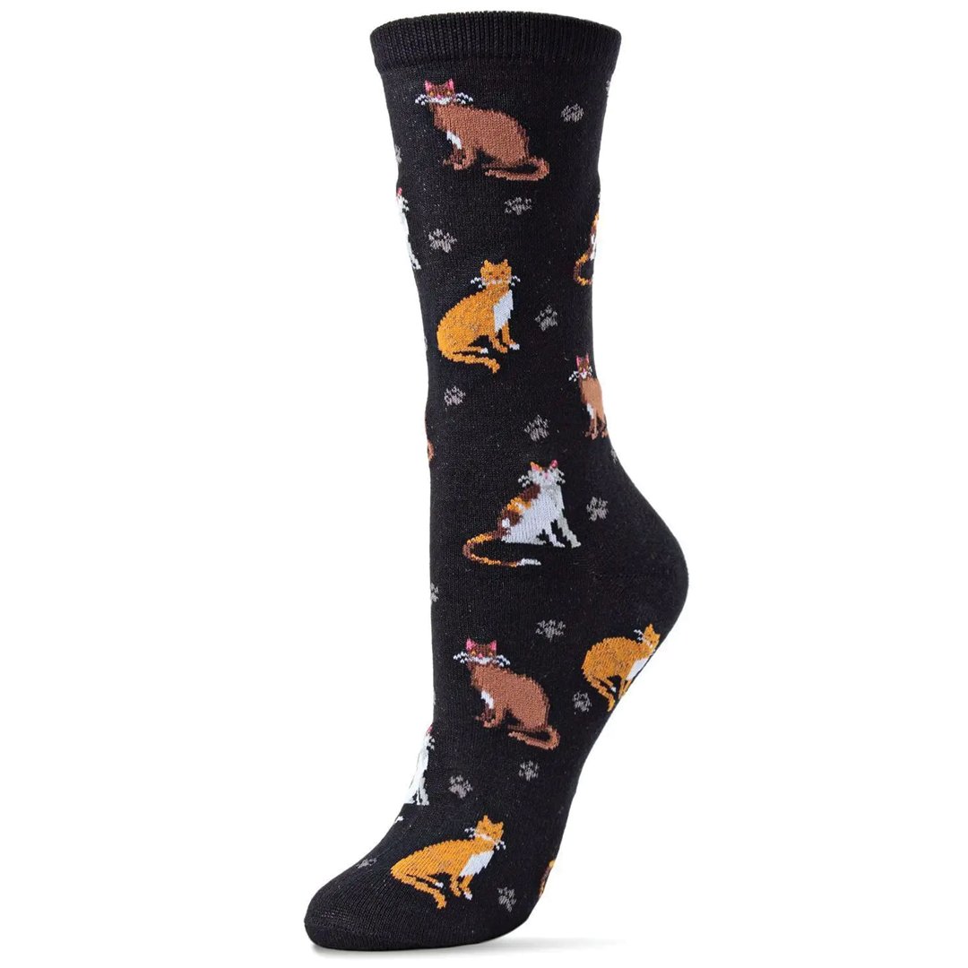 Cats & Friends Bamboo Crew Socks - Black - Vault Board Shop MeMoi