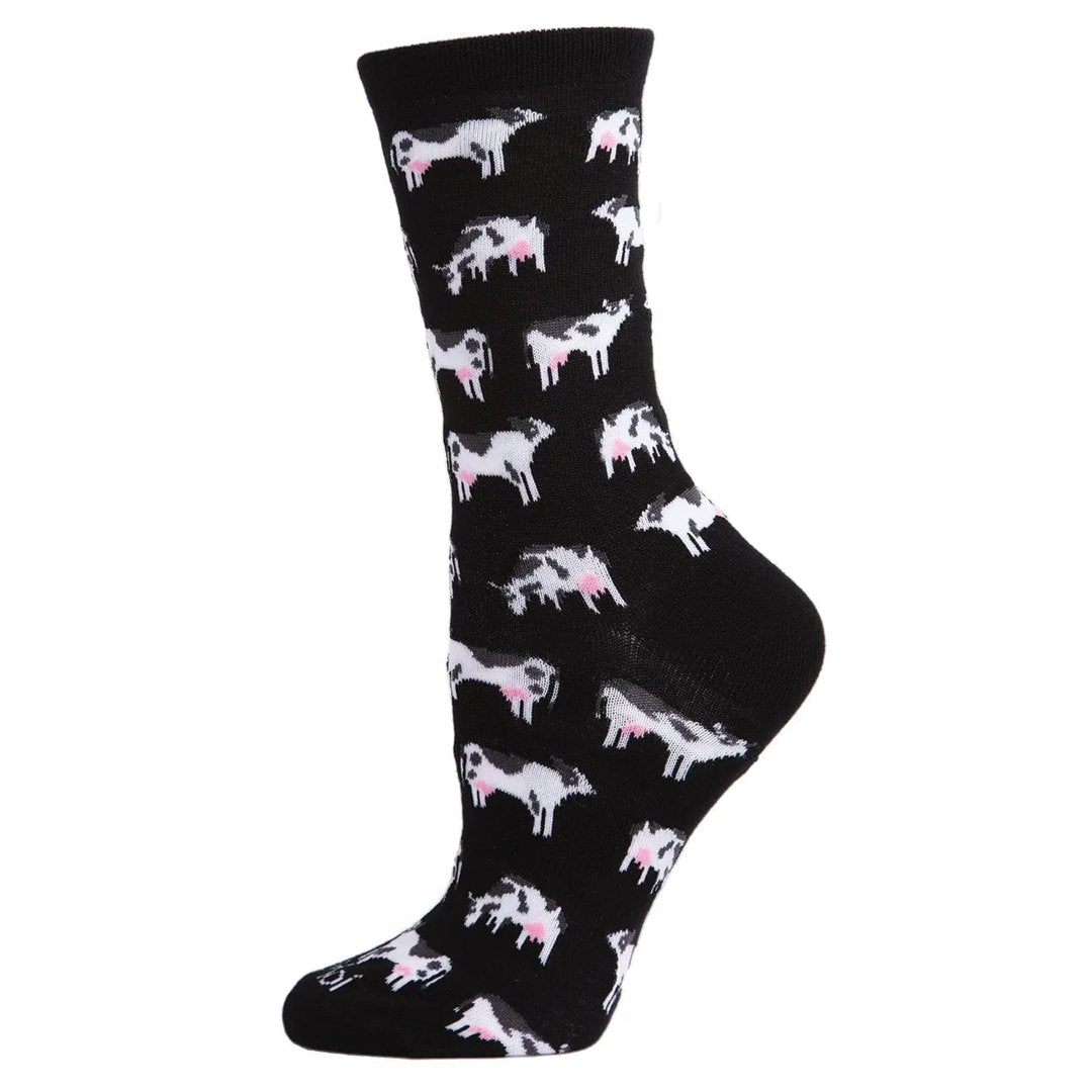 Cows Bamboo Blend Crew Socks - Black - Vault Board Shop MeMoi