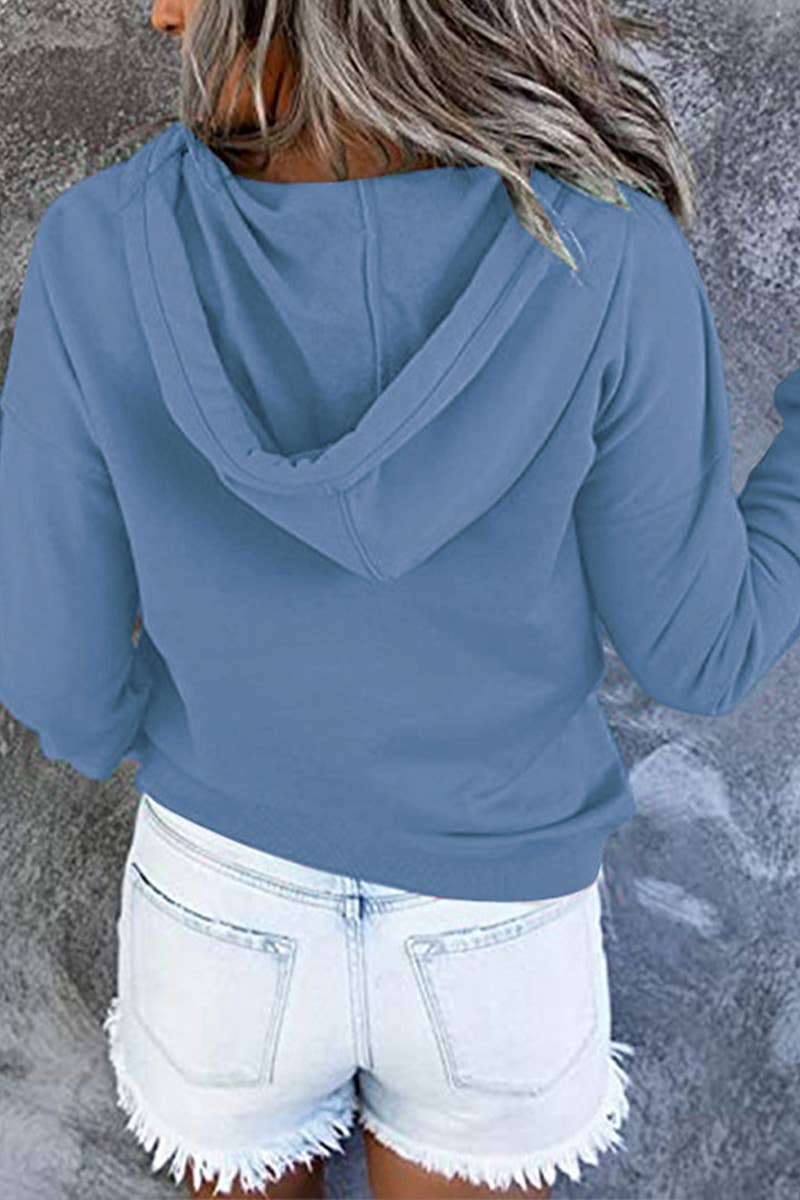 Women's Button Neck Kangaroo Pocket Pullover Hoodie - Apricot