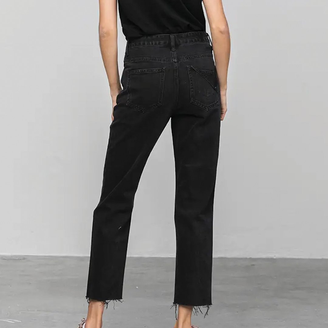 Insane Gene High Rise Ripped Crop Raw Hem Straight Women's Jeans - Vault Board Shop Insane Gene