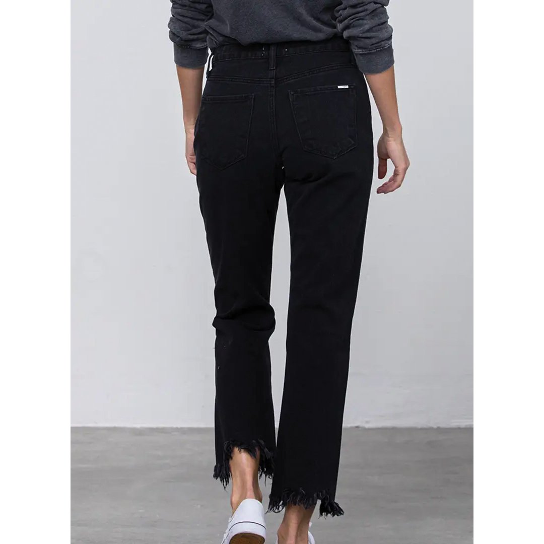 Insane Gene High Rise Ripped Frayed Hem Straight Women's Jeans - Vault Board Shop Insane Gene
