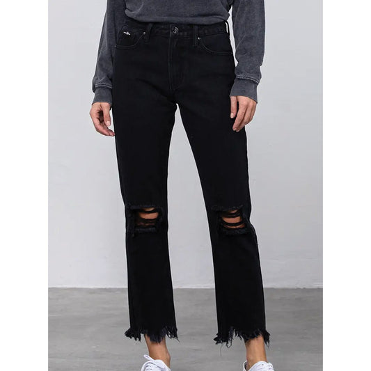 Insane Gene High Rise Ripped Frayed Hem Straight Women's Jeans - Vault Board Shop Insane Gene