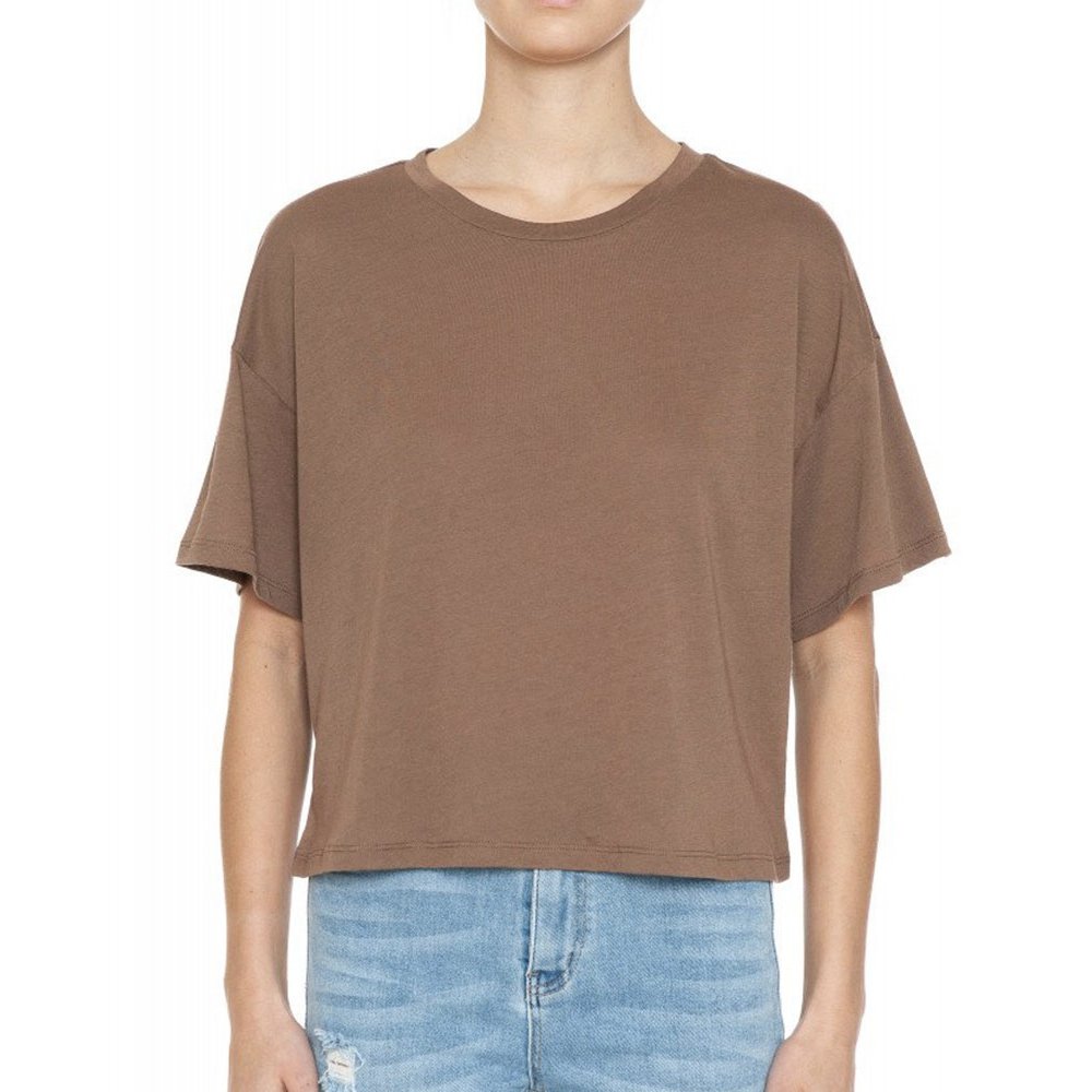Round Neck Short Sleeve Oversized Crop Top Tee - Chestnut - Vault Board Shop Vault