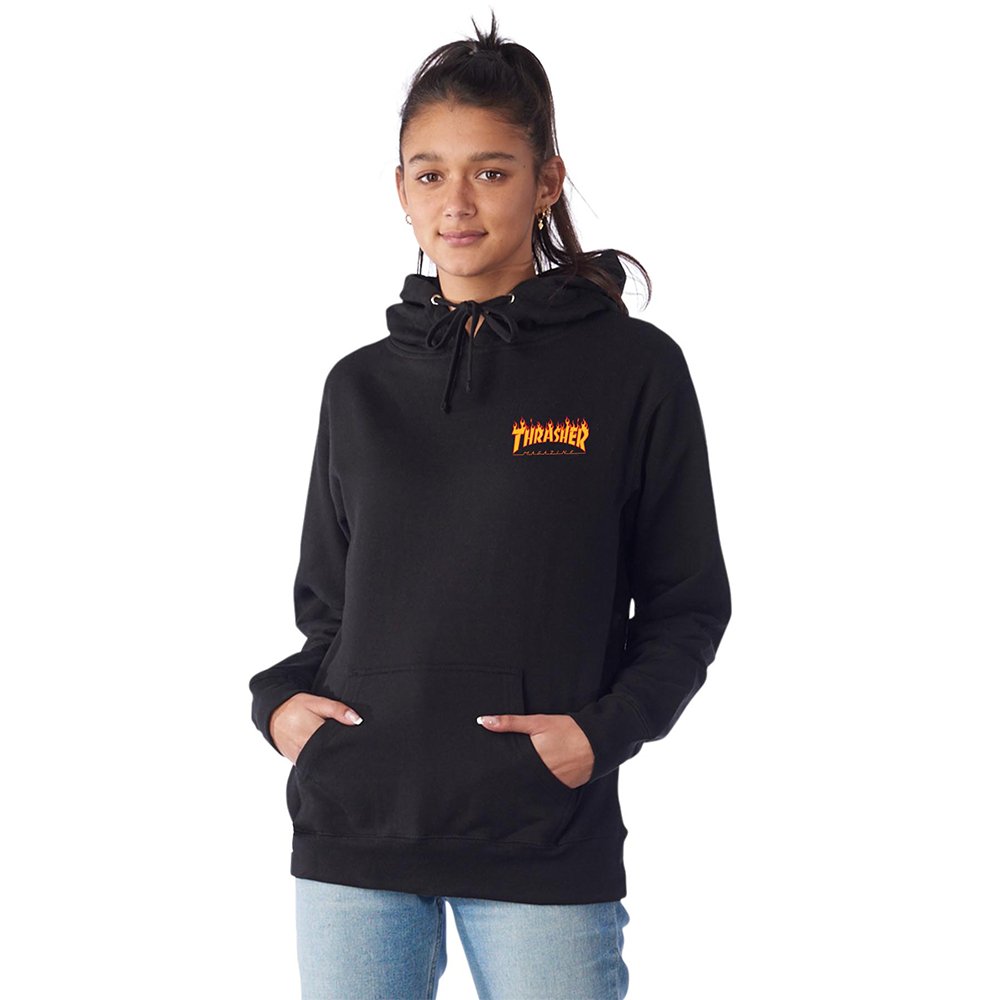 Santa Cruz X Thrasher Flame Dot Relaxed Long Hoodie Women's - Black - Vault Board Shop Santa Cruz