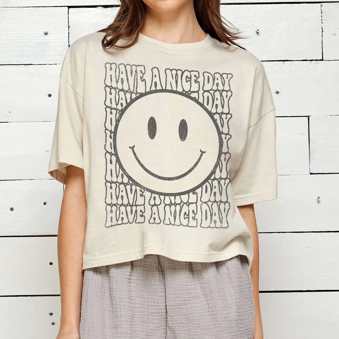 Smile Happy Face Women's Tee - Stone - Vault Board Shop Vault Board Shop