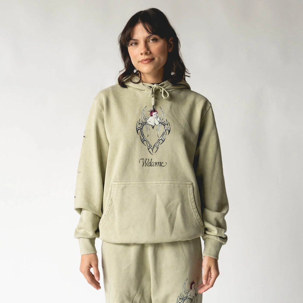 Welcome Halo Pigment - Dyed Hoodie - Moss - Vault Board Shop Welcome