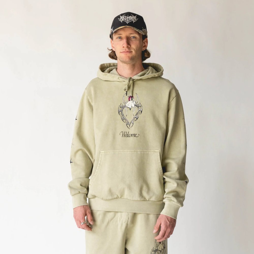 Welcome Halo Pigment - Dyed Hoodie - Moss - Vault Board Shop Welcome