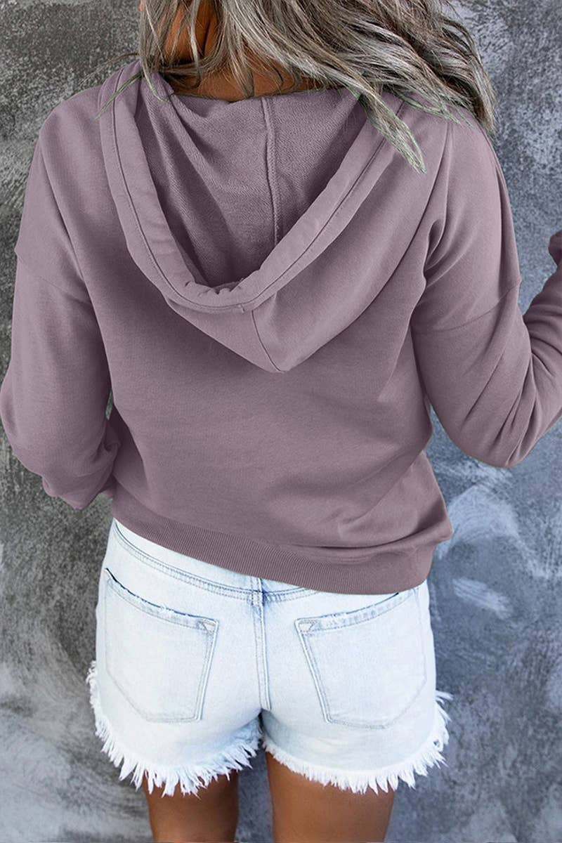 Women's Button Neck Kangaroo Pocket Pullover Hoodie - Taro - Vault Board Shop Lily Clothing