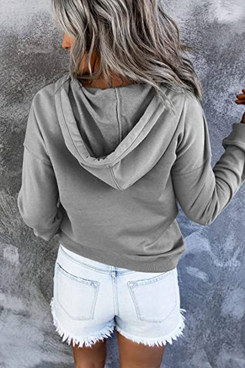Women's Button Neck Kangaroo Pocket Pullover Hoodie - Taro - Vault Board Shop Lily Clothing