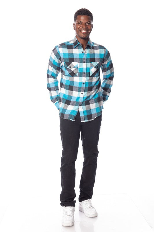 Men's Flannel Shirt - Blue/ Black/ White