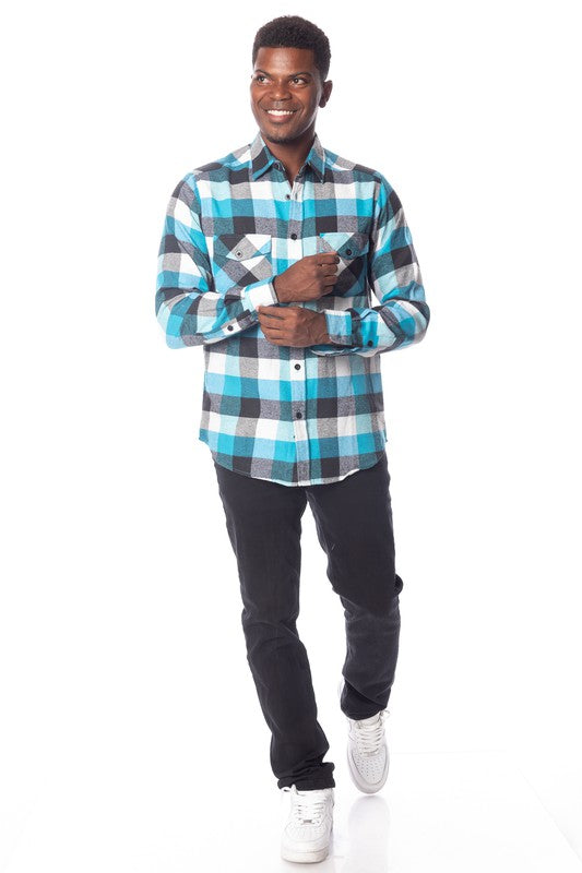 Men's Flannel Shirt - Blue/ Black/ White