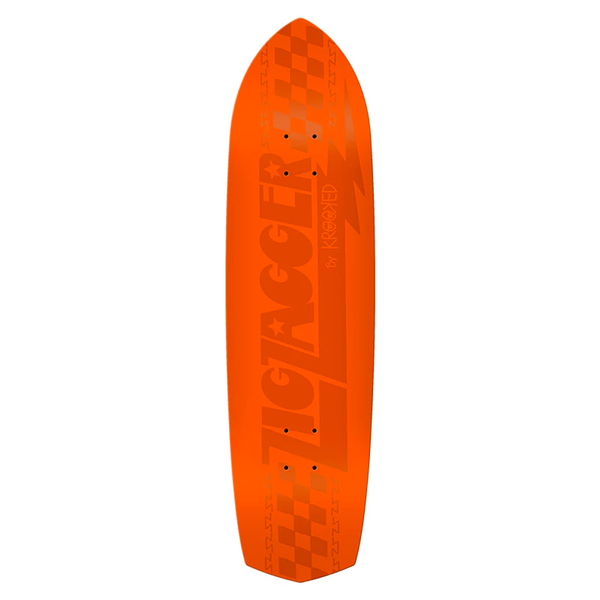 Krooked Zip Zagger 'Tonal' skateboard deck, 8.62 inches wide. Part of the Zig Zagger Series with a classic cruiser shape. Crafted from 7-ply Maple at the Generator Woodshop. Note: Top stain color can vary.