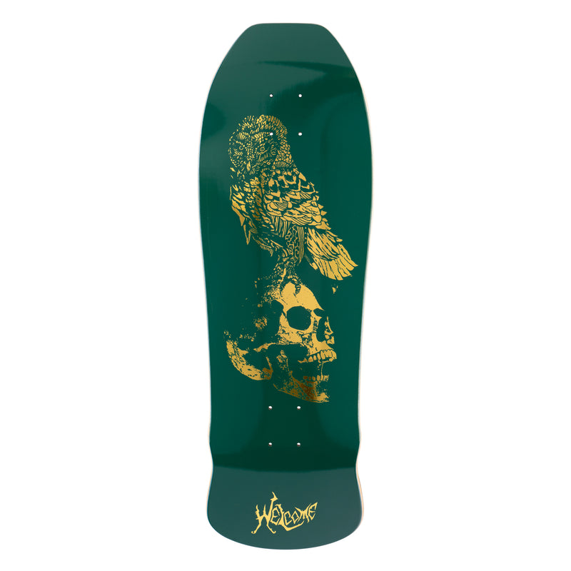 Welcome Bird Brain on Early Grab Emerald/ Gold Skateboard Deck