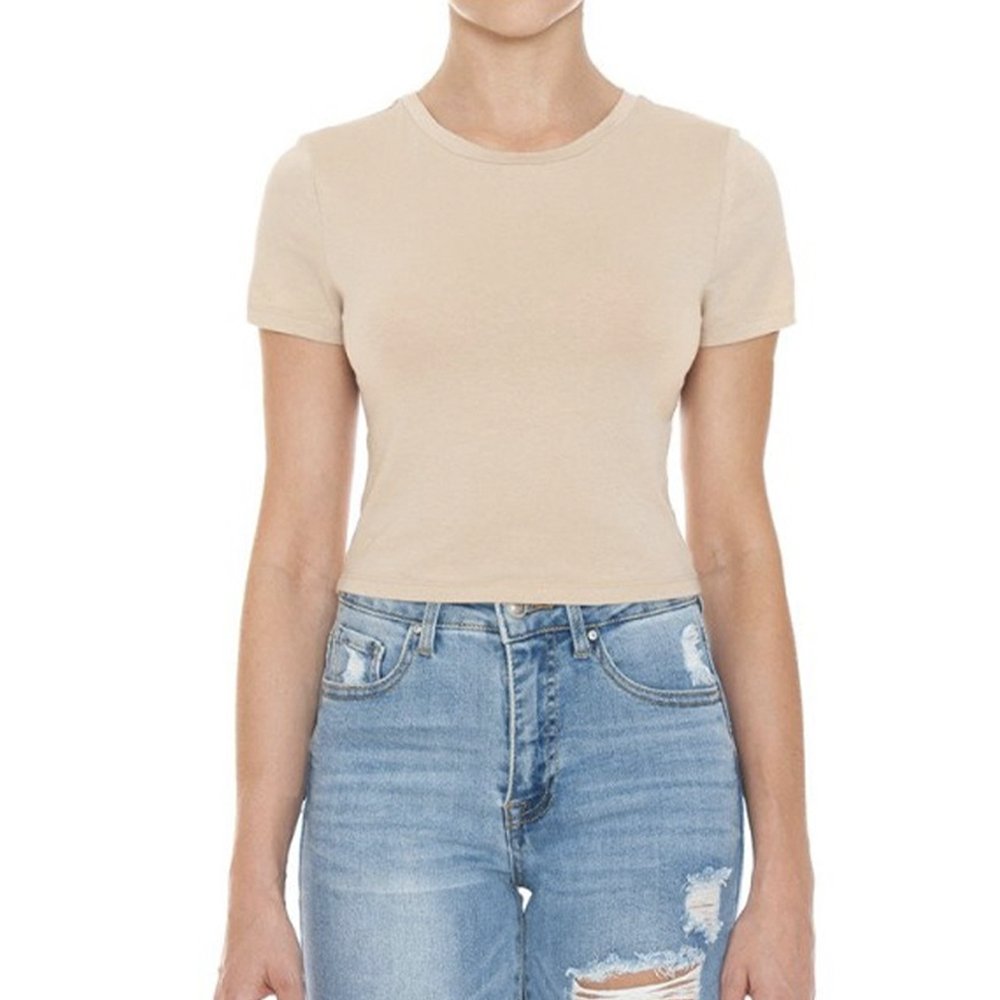 Crew Neck Short Sleeve Crop Tee Top - Desert - Vault Board Shop Vault