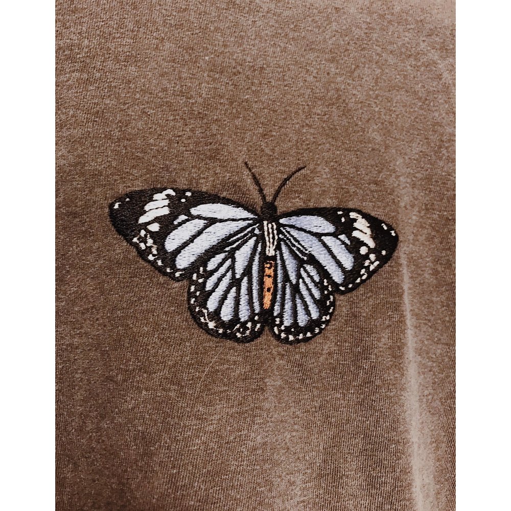 Embroidered Butterfly Women's T - Shirt - Washed Black - Vault Board Shop Vault