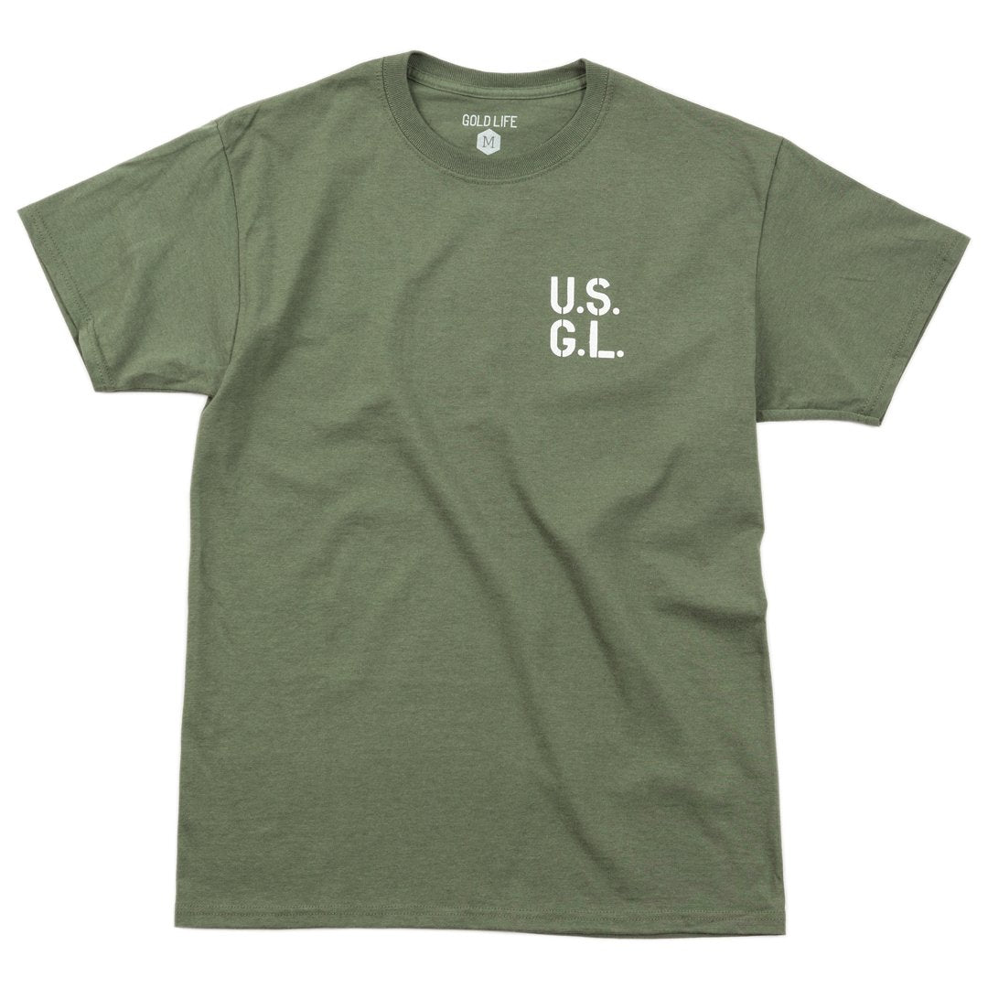 Gold Life Standard Issue Tee - Army - Vault Board Shop Gold Life