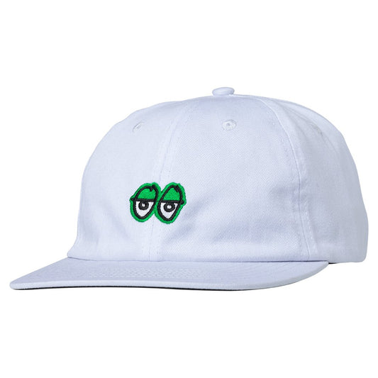 Krooked Eyes Adjustable Strapback Hat - White/ Green - Vault Board Shop Krooked