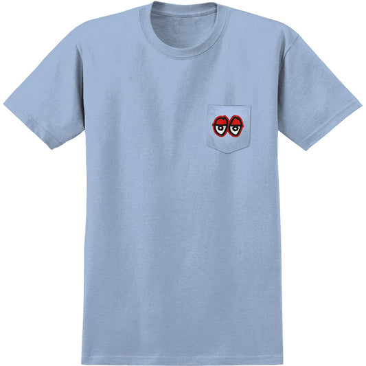 Krooked Eyes Pocket Tee - Light Blue/ Red - Vault Board Shop Krooked