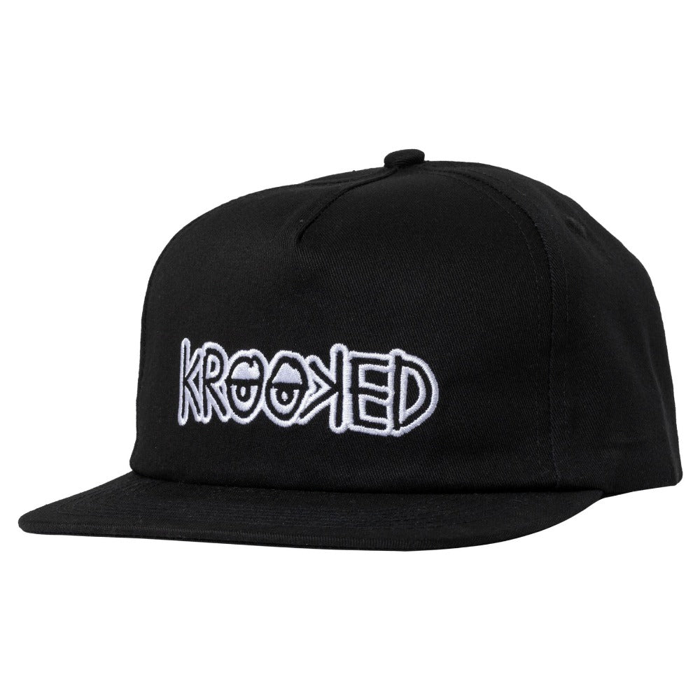 Krooked Eyes Snapback Hat - Black/ White - Vault Board Shop Krooked