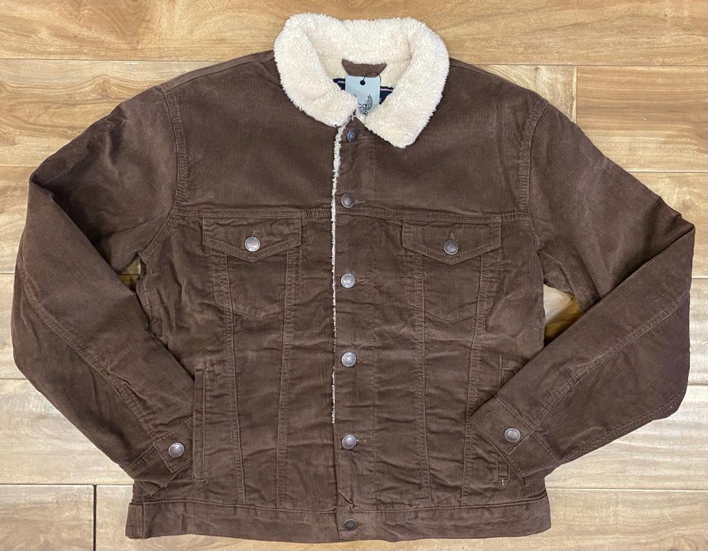 Men's Classic Corduroy Fur Lined Sherpa Jacket - Brown - Vault Board Shop Vault