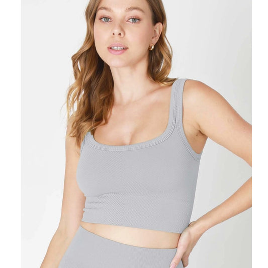 Nikibiki Chevron Ribbed Crop Top - Light Gray - Vault Board Shop Nikibiki