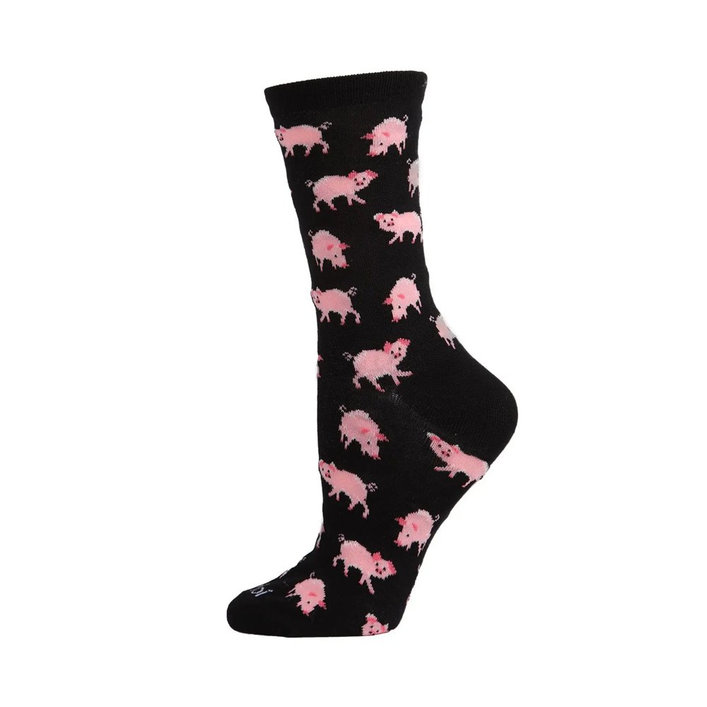 Pigs Bamboo Blend Crew Socks - Black - Vault Board Shop MeMoi