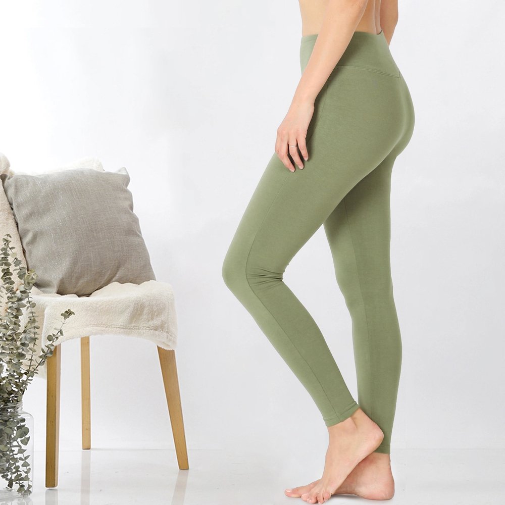 Premium Cotton Shaping Leggings Women's - Light Olive - Vault Board Shop Vault