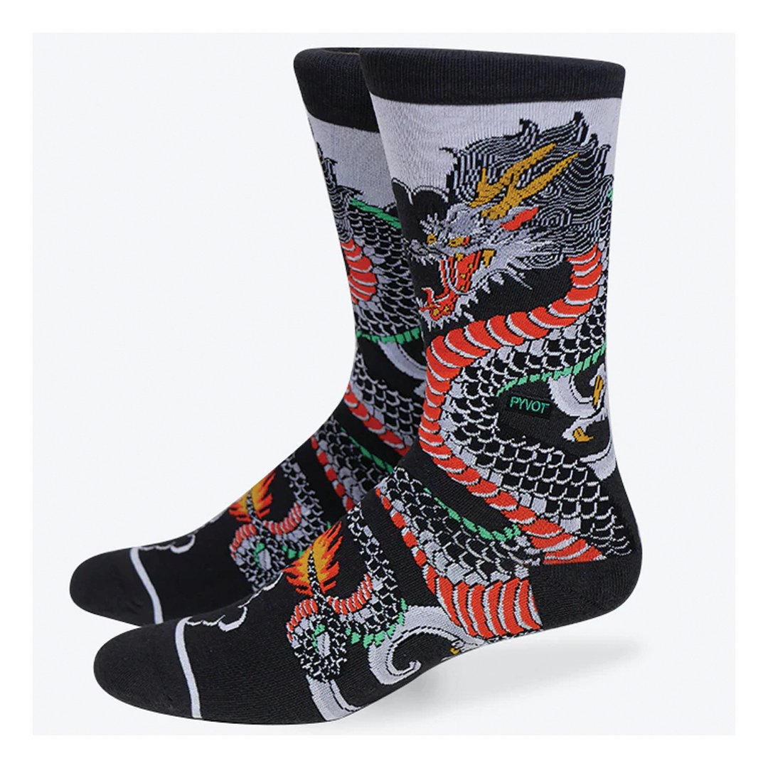 Pyvot Way of the Dragon Socks - Black/ Multi - Vault Board Shop Pyvot