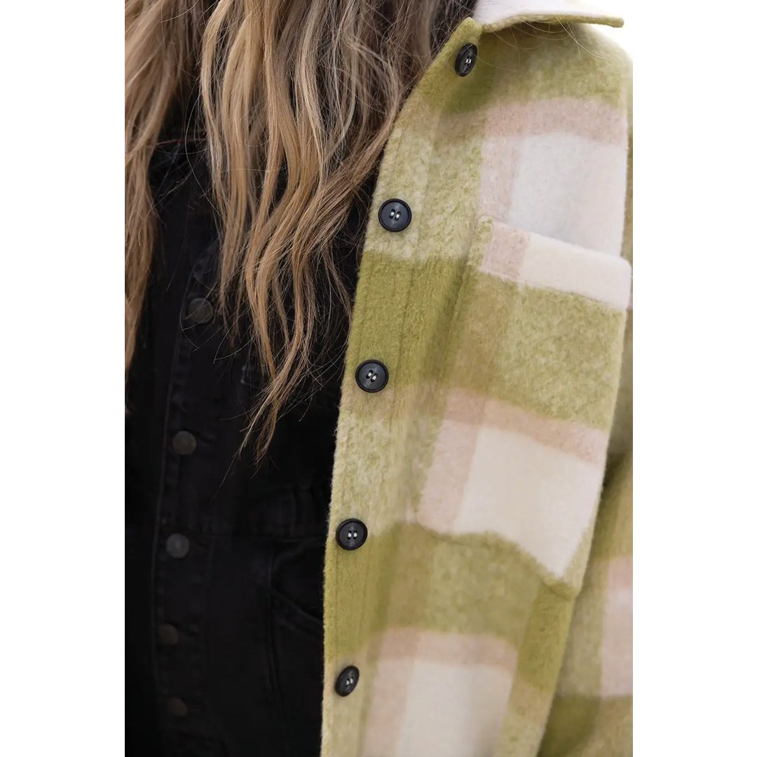 Roolee The Winifred Plaid Shacket - Yellow Green - Vault Board Shop Oat Collective