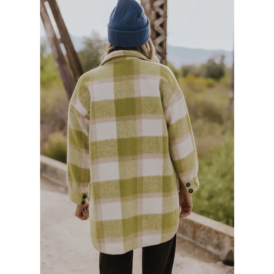 Roolee The Winifred Plaid Shacket - Yellow Green - Vault Board Shop Oat Collective