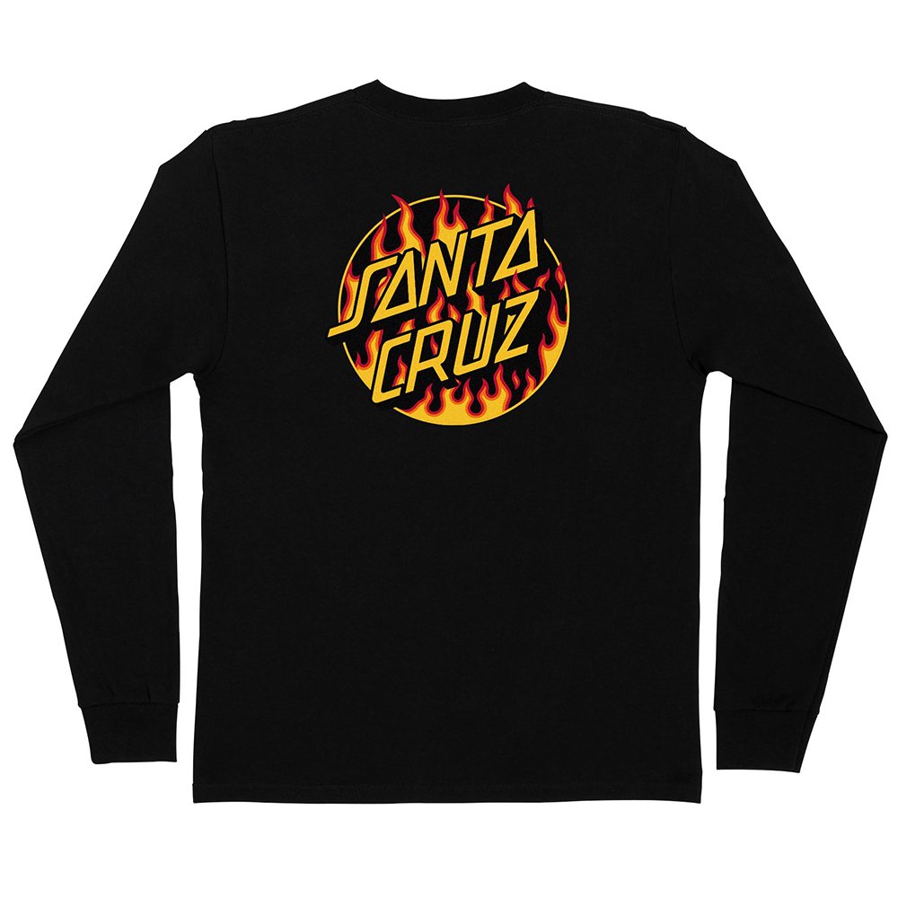 Santa Cruz X Thrasher Flame Dot Long Sleeve Mid - Weight T - Shirt - Black - Vault Board Shop Santa Cruz