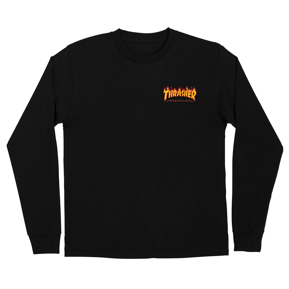 Santa Cruz X Thrasher Flame Dot Long Sleeve Mid - Weight T - Shirt - Black - Vault Board Shop Santa Cruz