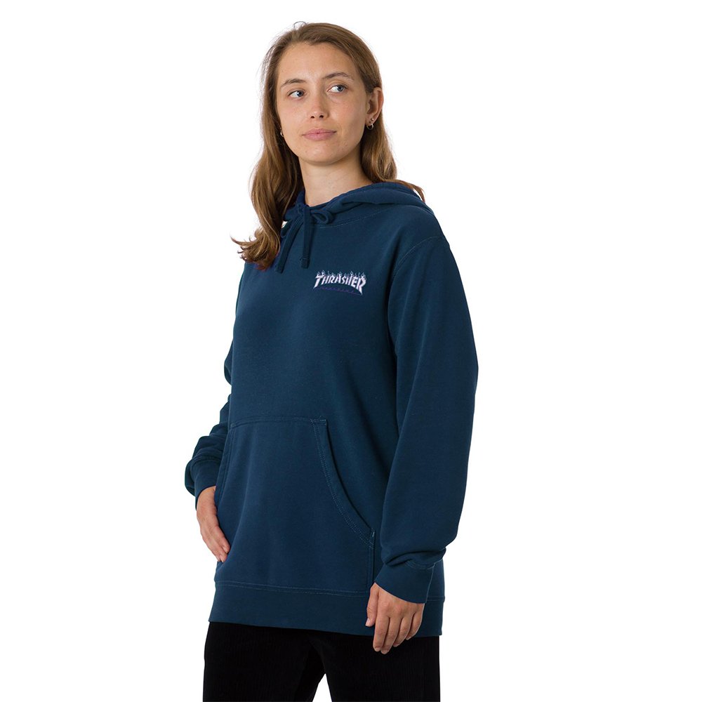 Santa Cruz X Thrasher Flame Dot Relaxed Long Hoodie Women's - Navy - Vault Board Shop Santa Cruz