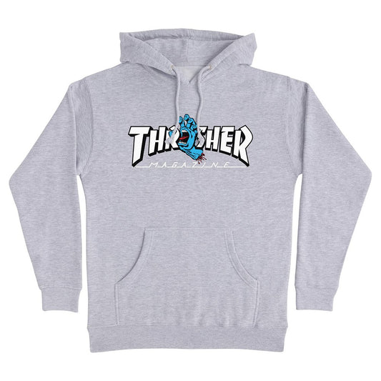 Santa Cruz X Thrasher Screaming Logo Heavyweight Hoodie - Heather Grey - Vault Board Shop Santa Cruz