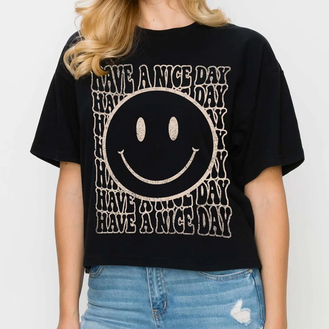 Smile Happy Face Women's Tee - Black - Vault Board Shop Vault Board Shop