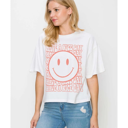 Smile Happy Face Women's Tee - White - Vault Board Shop Vault Board Shop