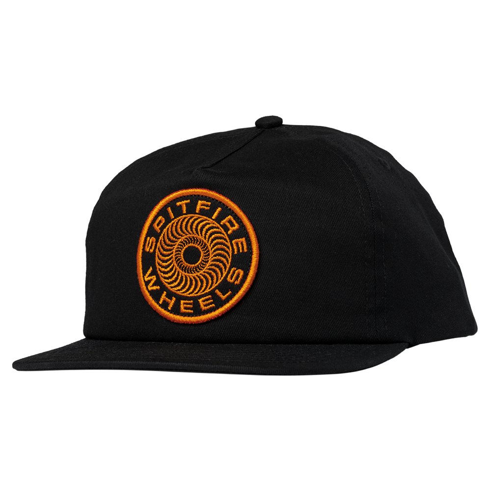 Spitfire Classic '87 Swirl Patch Snapback Hat - Black/ Orange - Vault Board Shop Spitfire