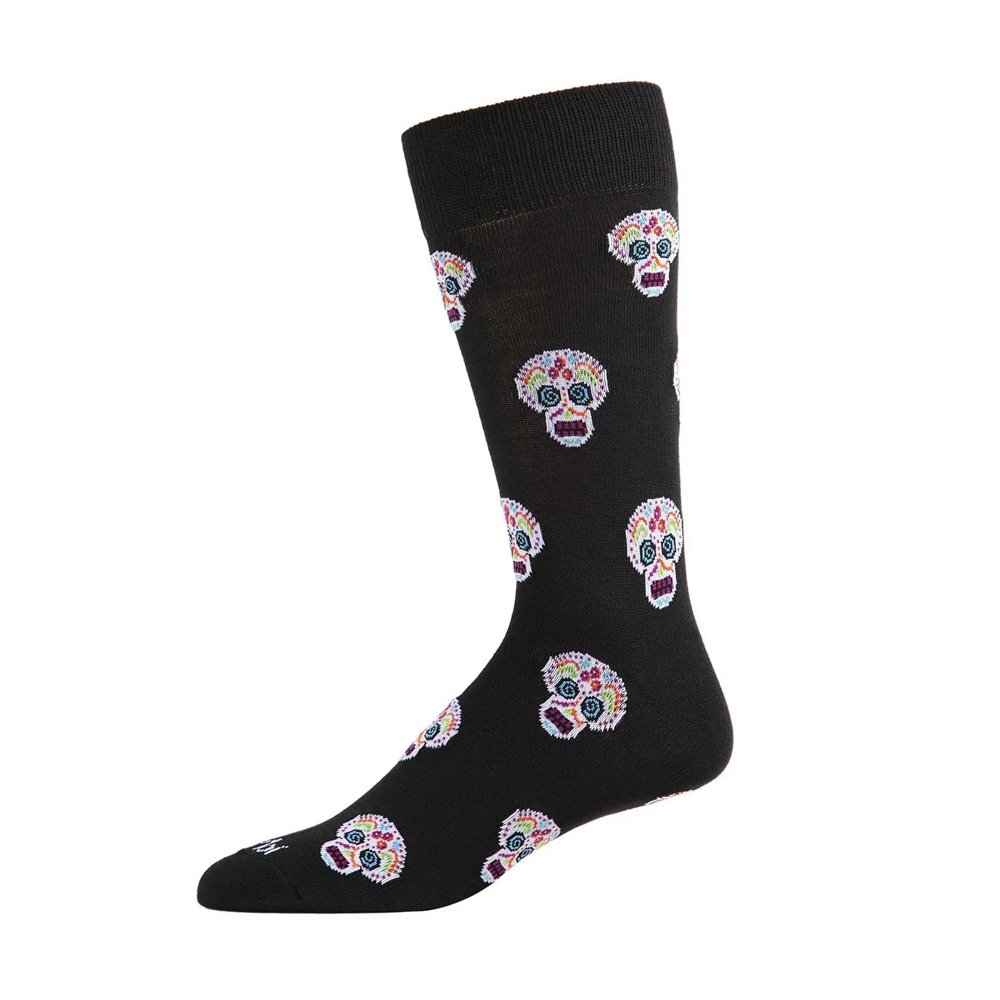 Sugar Skull Men's Crew Socks - Black - Vault Board Shop MeMoi