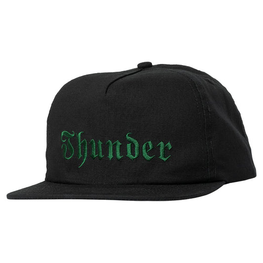 Thunder ADJ Script Snapback Hat - Black/ Dark Green - Vault Board Shop Thunder