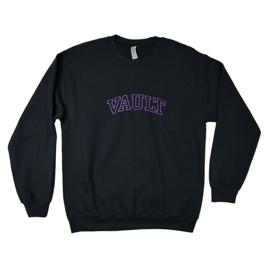 Vault Embroidered Varsity Crewneck - Black/ Purple - Vault Board Shop Vault