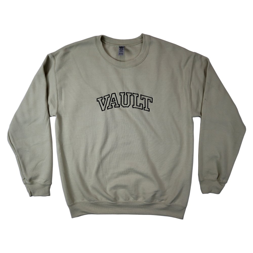 Vault Embroidered Varsity Crewneck - Tan/ Black - Vault Board Shop Vault