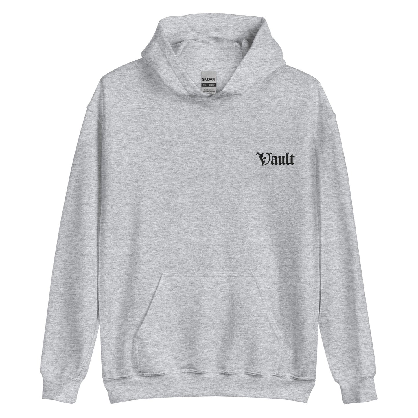 Vault Old - E Embroidered Hoodie - Black Logo - Vault Board Shop Vault