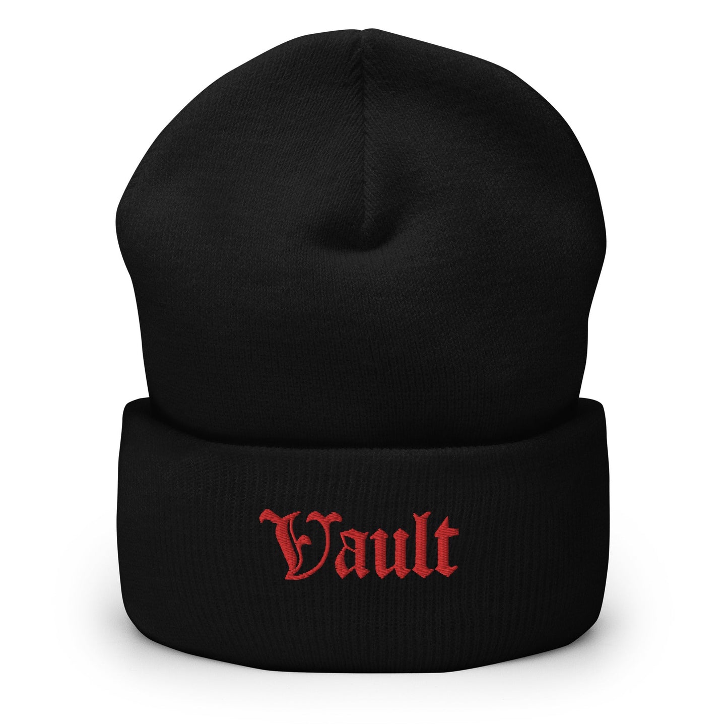 Vault Old - E Embroidered Logo Beanie - Black/ Red - Vault Board Shop Vault Board Shop