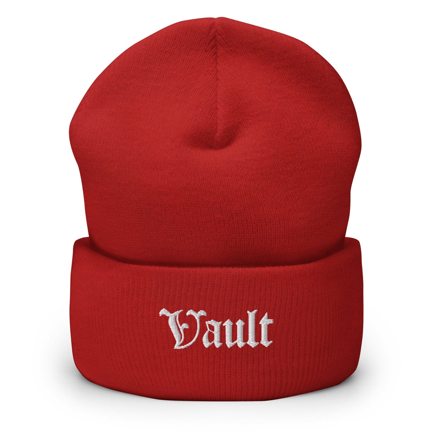 Vault Old - E Embroidered Logo Beanie - White Logo - Vault Board Shop Vault Board Shop