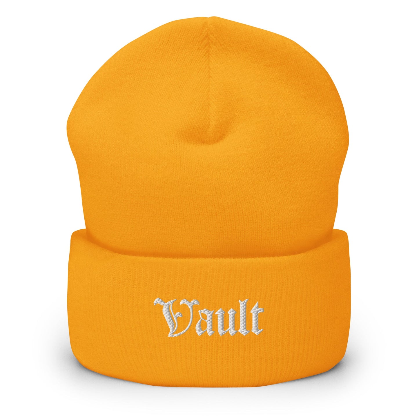 Vault Old - E Embroidered Logo Beanie - White Logo - Vault Board Shop Vault Board Shop