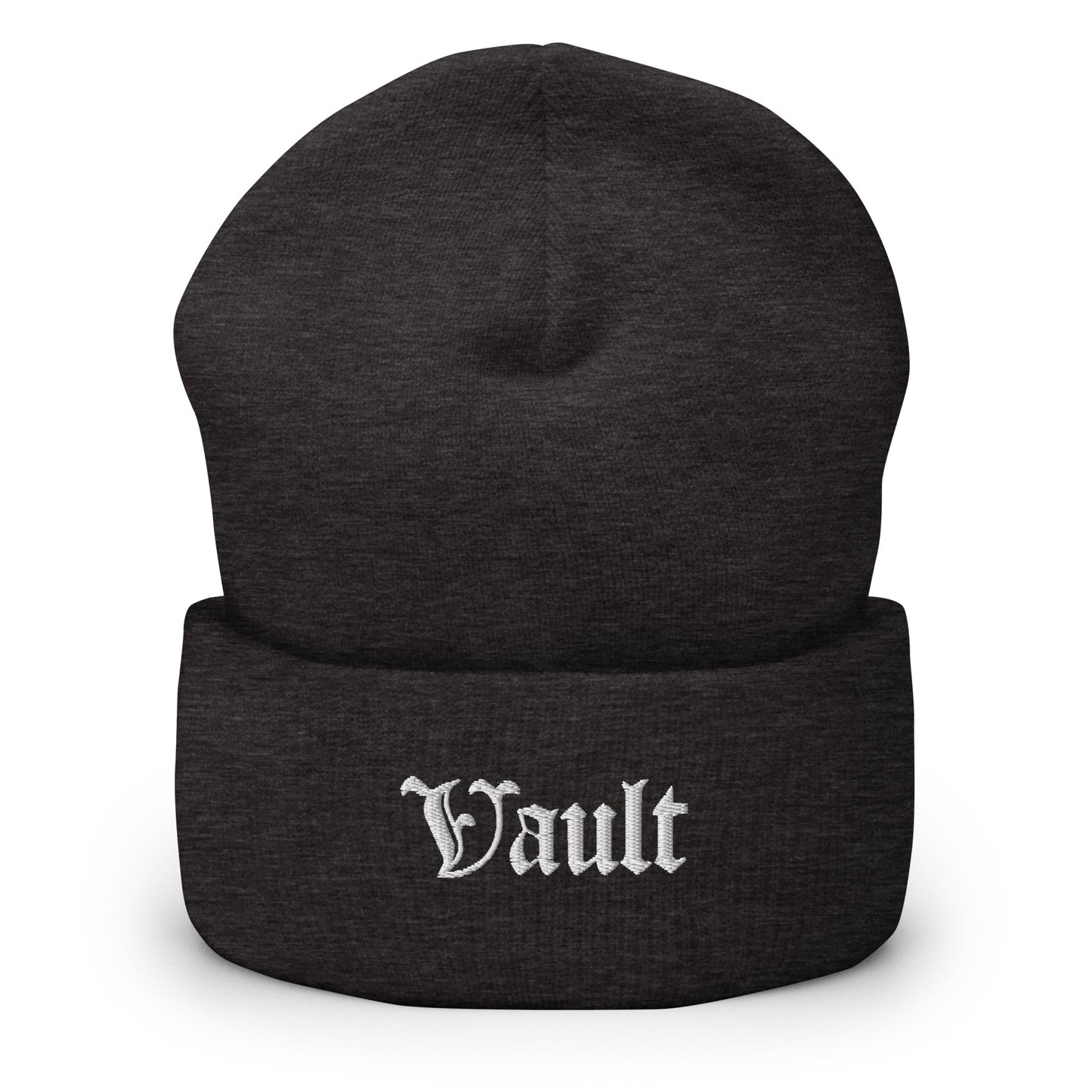 Vault Old - E Embroidered Logo Beanie - White Logo - Vault Board Shop Vault Board Shop