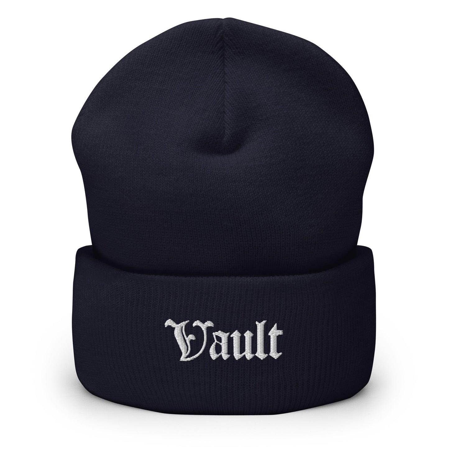 Vault Old - E Embroidered Logo Beanie - White Logo - Vault Board Shop Vault Board Shop