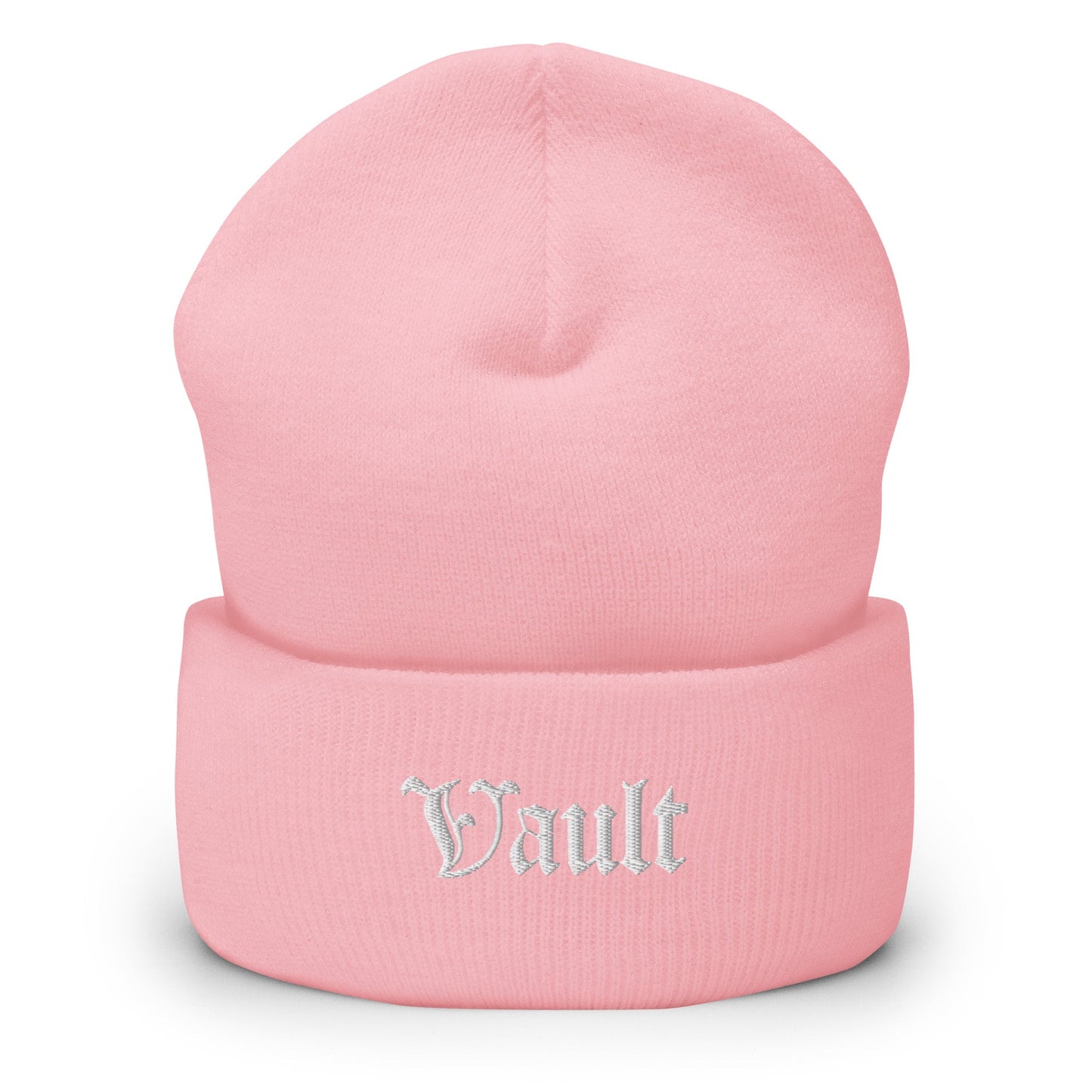 Vault Old - E Embroidered Logo Beanie - White Logo - Vault Board Shop Vault Board Shop